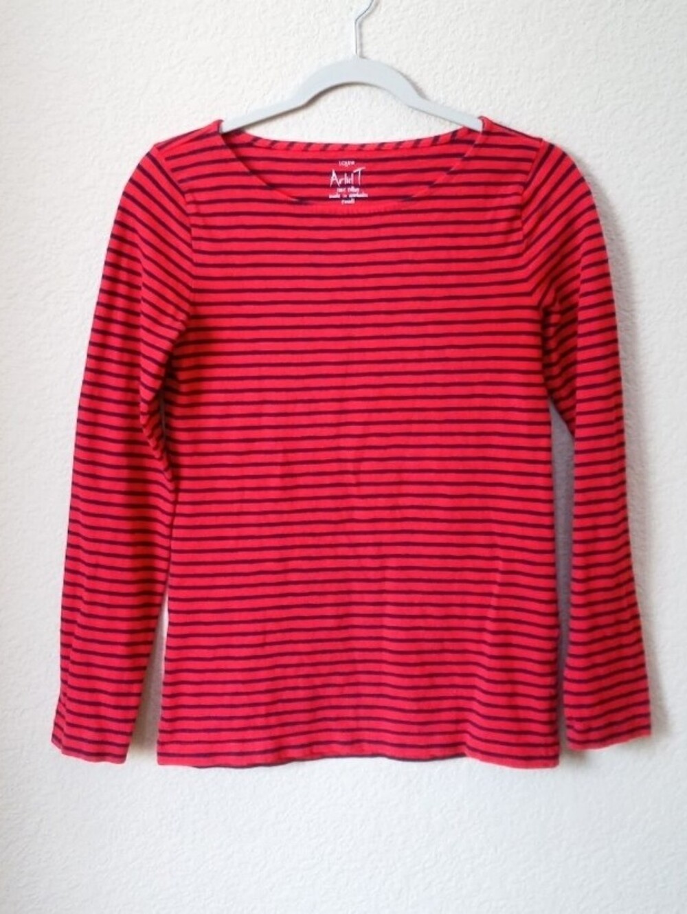 J. Crew red and black slim-fitting long-sleeve shirt with classic stripes